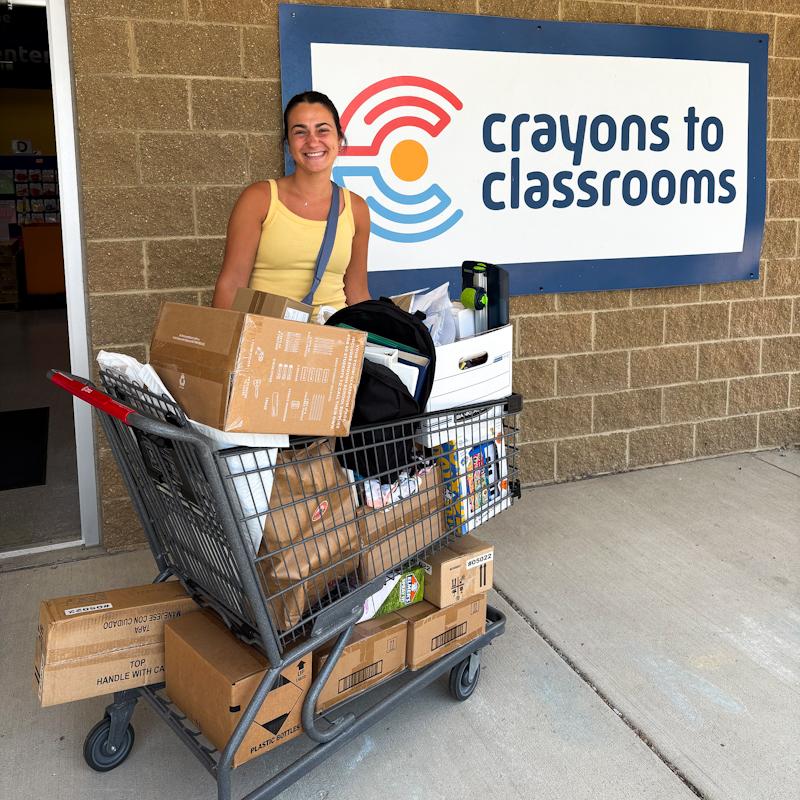 Avery Jackson is all smiles as she leaves Crayons for Classrooms equipped with the necessary supplies to begin her first year as a kindergarten teacher at Legacy Christian Academy