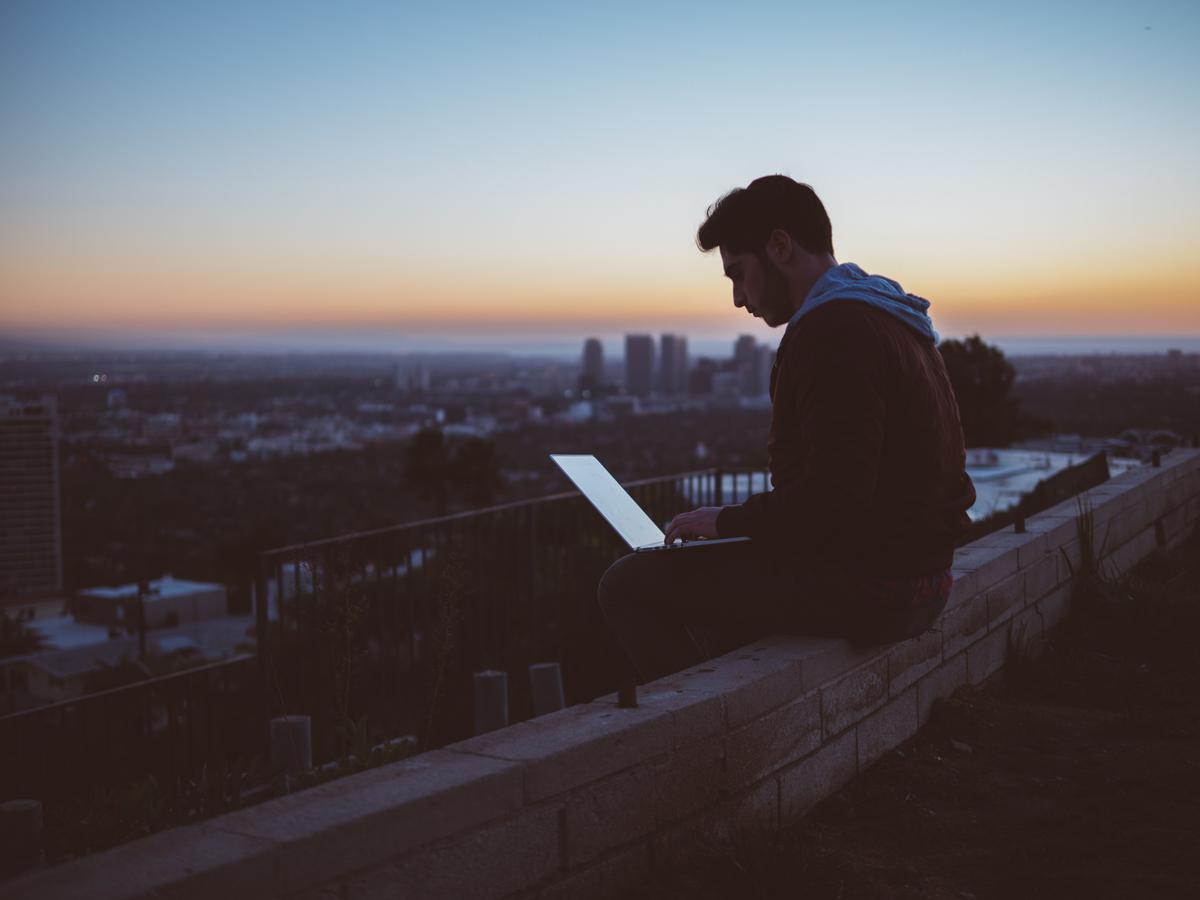 laptop work skyline job thought