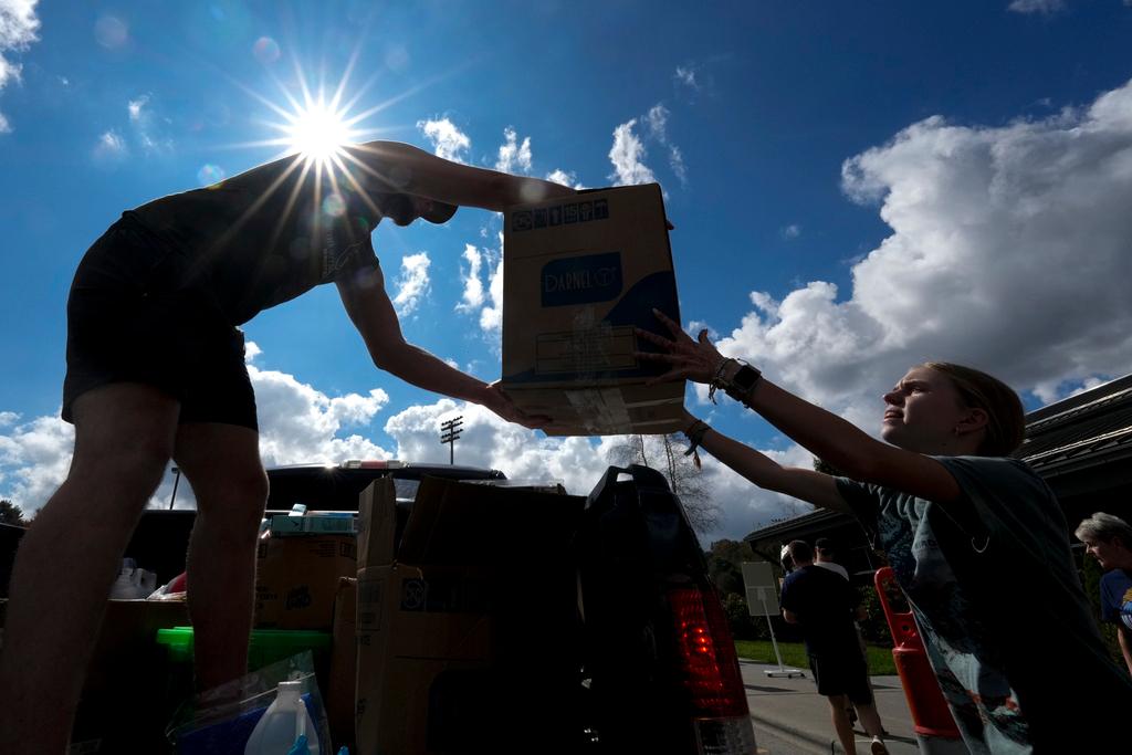 Will Spears unloads supplies at Watauga High School in Boone, N.C. 